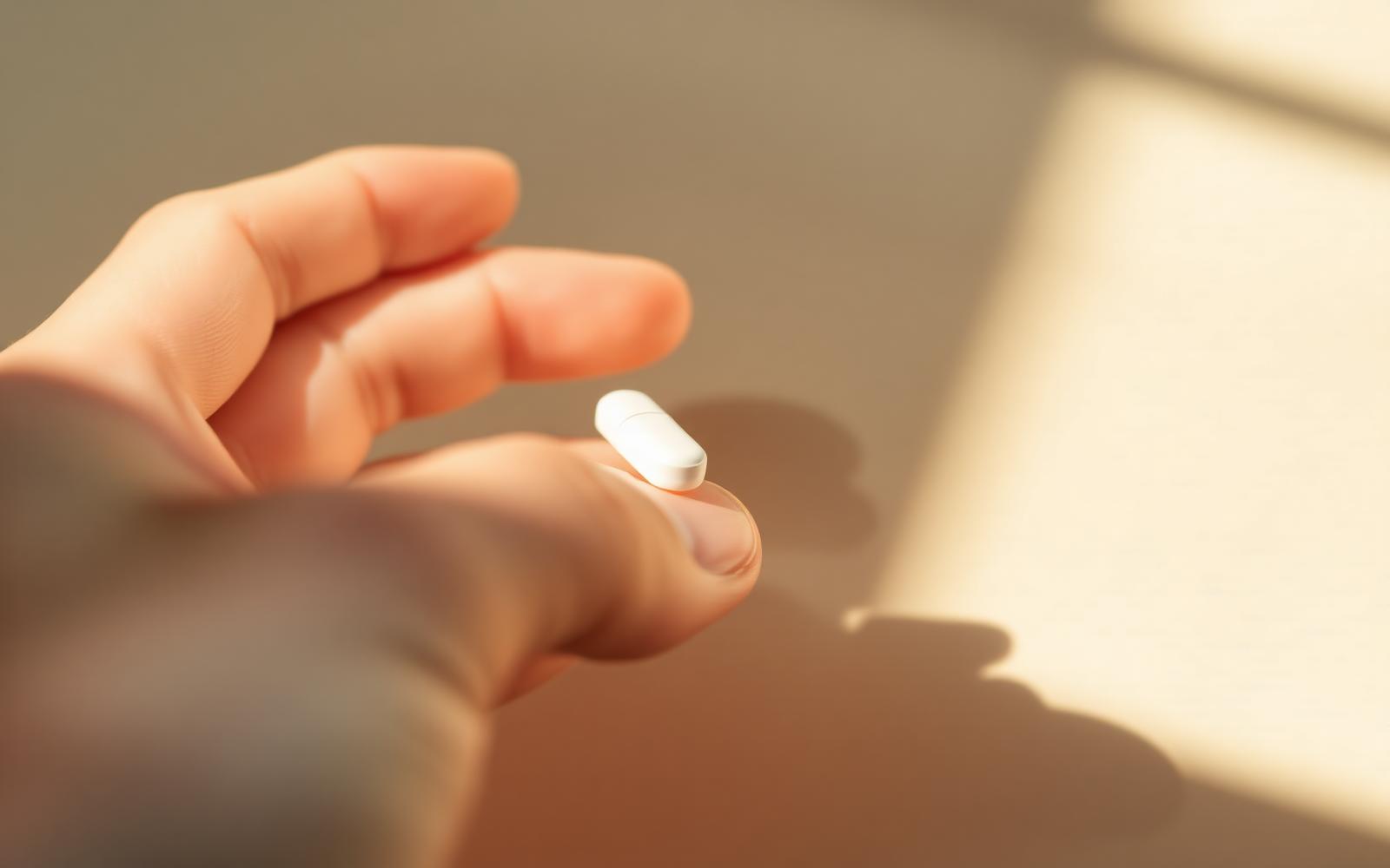 A single daily pill held in morning light